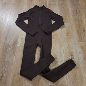 PINK Victoria's Secret Kids Brown Ribbed Zipper One-Piece Footie